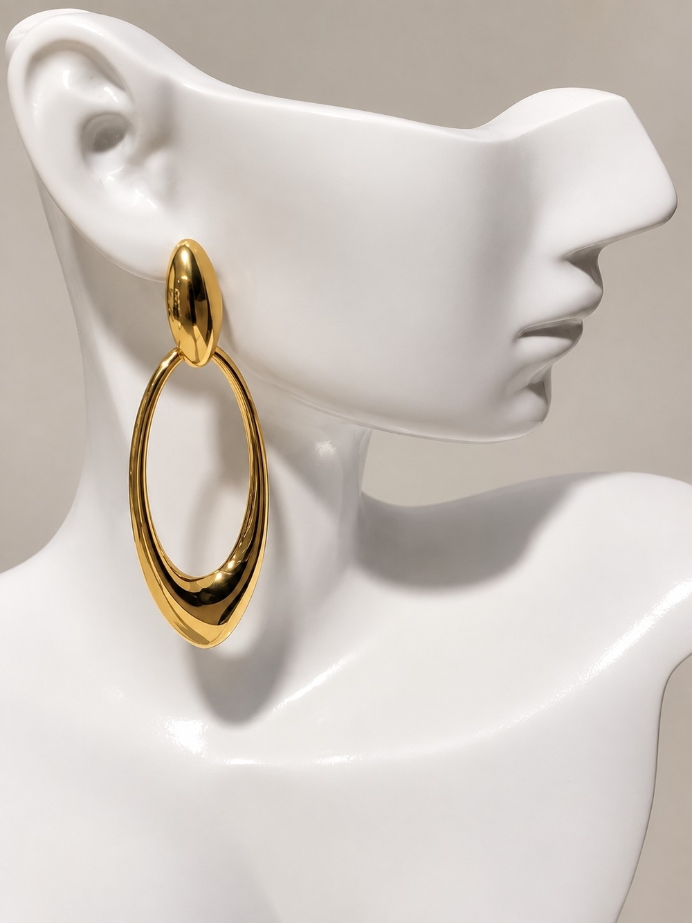 Polished Gold Double Oval Drop Earrings